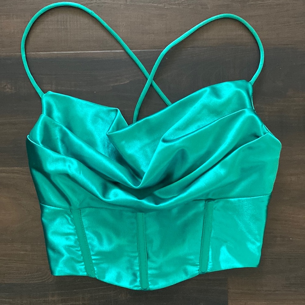 Hello Molly Teal Satin Crop Top
